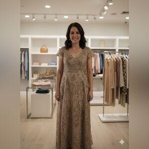 Oleg Cassini Gold Lace Maxi Dress